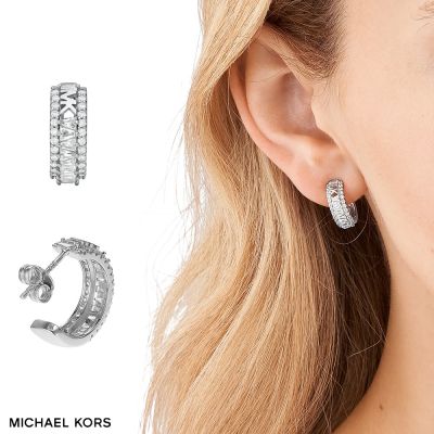 MICHAEL KORS Premium 925純銀鋯石圈式耳環-銀色 MKC1645AN040