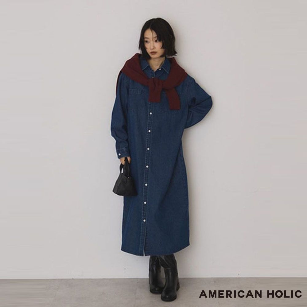 〔AMERICAN HOLIC〕率性休閒牛仔襯衫洋裝