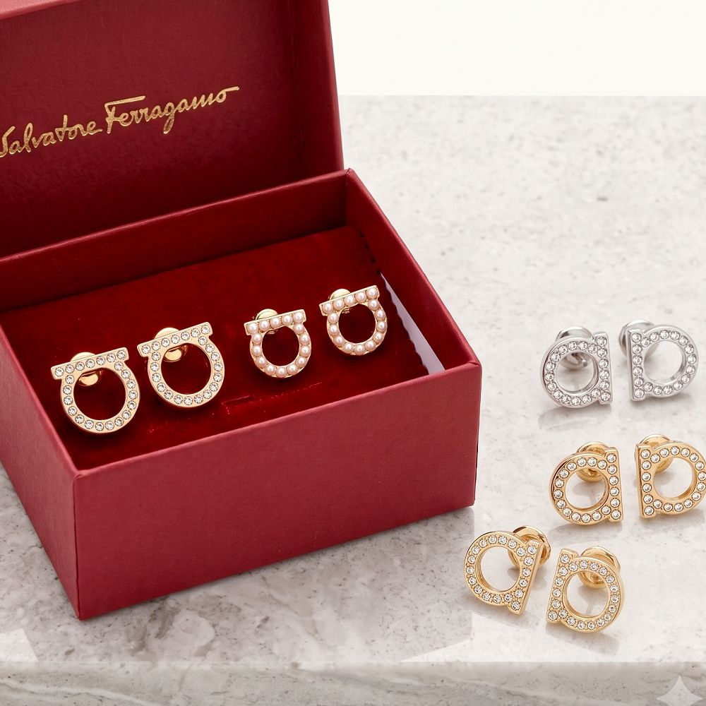 Salvatore Ferragamo GANCINI 馬蹄鑲嵌穿針式耳環-多款可選