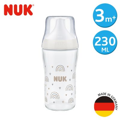 德國NUK-PM玻璃感溫奶瓶230mL-M(3m+)-彩虹