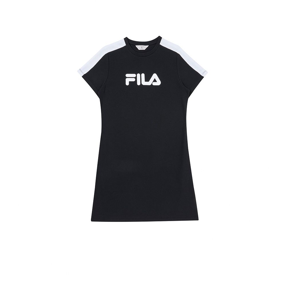 FILA 女短袖針織洋裝-黑色 5DRY-5903-BK