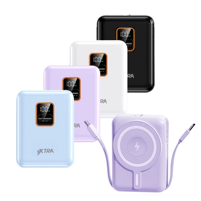 【台灣製】VXTRA 10000mAh電量顯示+自帶雙線 MagSafe磁吸無線快充 三用快充行動電源