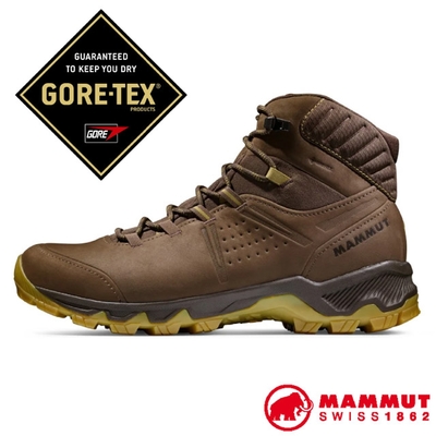 【MAMMUT 長毛象】男 Mercury IV Mid GORE-TEX 防水中筒登山皮靴.登山鞋.健行鞋 3030-04710-40230 沼地棕/琥珀綠