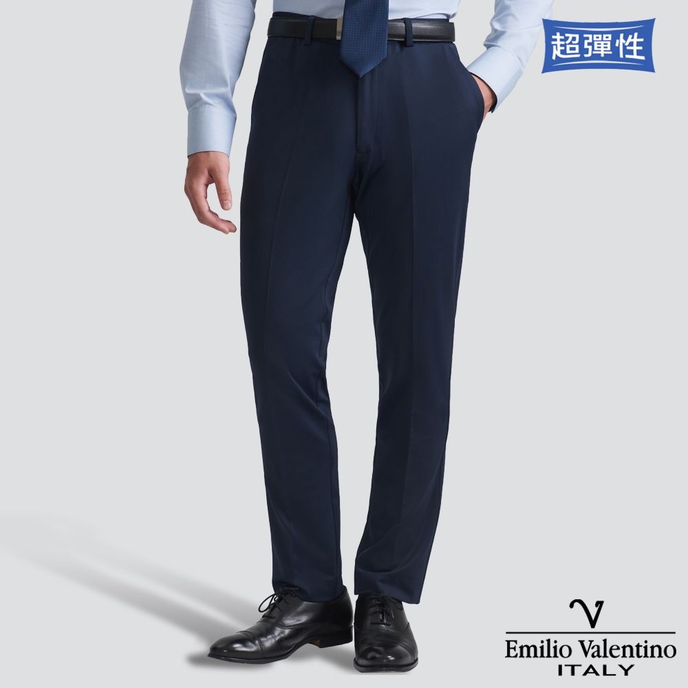 Emilio Valentino 范倫提諾特級彈性修身西裝褲-三色任選 (平面 丈青)