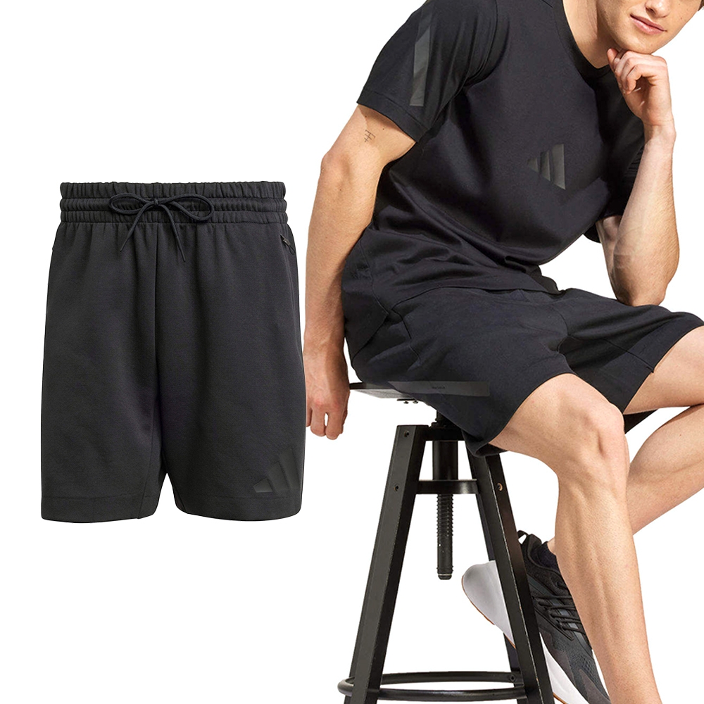 Adidas M Z.N.E. SHO 男款 黑色 中腰 綁帶鬆緊腰 正面拉鍊口袋 三層布料 短褲 JE7540