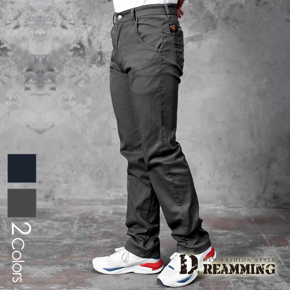 Dreamming 布標率性素面伸縮中直筒休閒長褲-共二色 (深灰)