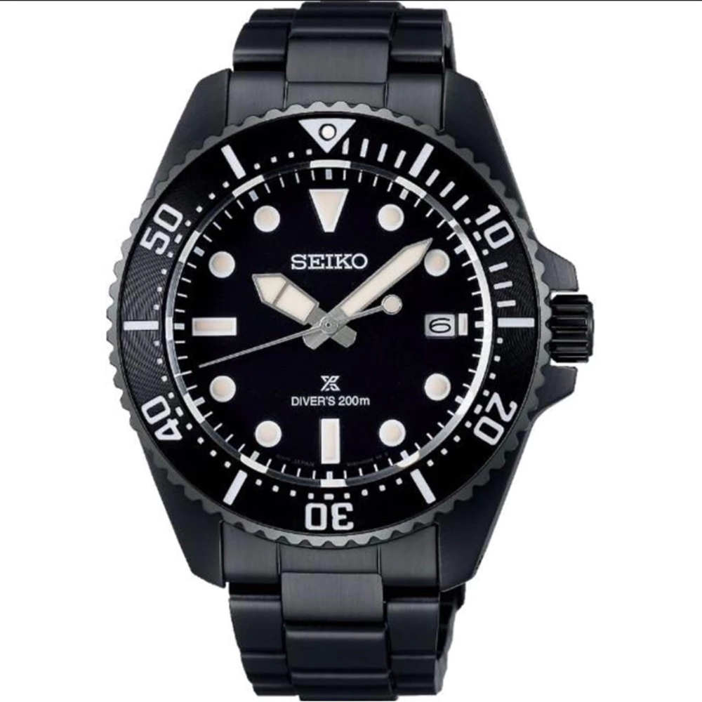 SEIKO 精工PROSPEX 時尚黑鋼太陽能錶潛水錶-男錶(SNE599P1)41mm-SK008