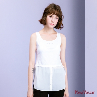 KeyWear奇威名品 修身拼接長版背心-白色