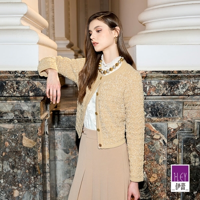 ILEY伊蕾 水鑽釦小香風針織外套(卡其；M-XL)