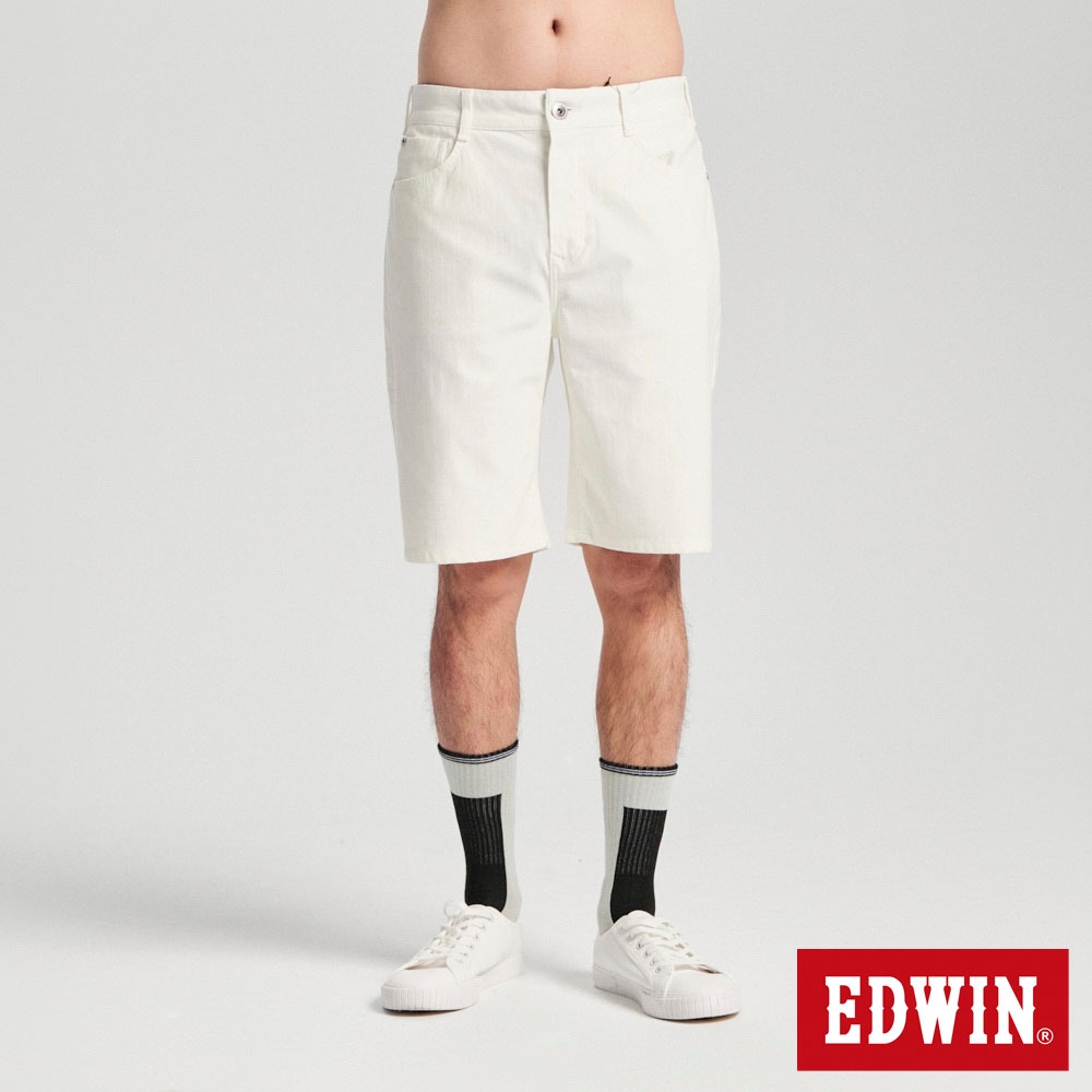 EDWIN 男裝 冰河玉斜紋 迦績JERSEYS 寬丹寧短褲-白色