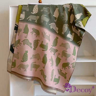 Decoy 拼接貓咪 仿羊絨保暖披肩圍巾 多色可選