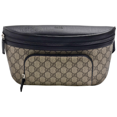 GUCCI 經典GG Supreme帆布拉鍊腰包/斜背包(大-黑色)