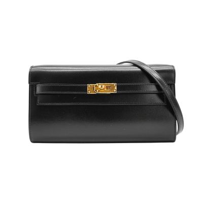 Hermes 愛馬仕 Kelly To Go Box牛皮金釦手拿/斜背包(89黑)