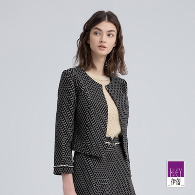 ILEY伊蕾 菱格紋百搭縲縈短版小外套(黑；M-XL)
