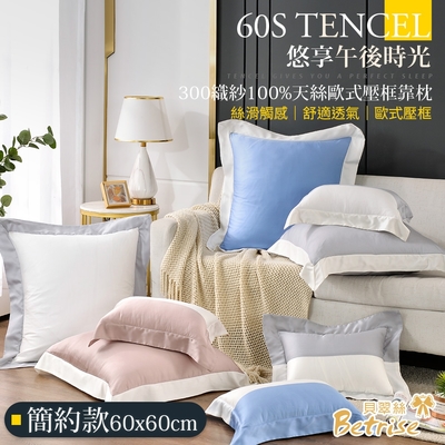 Betrise 簡約款 300織紗100%天絲歐式壓框大靠枕/抱枕/午安枕60X60cm(贈精美購物提袋x1)