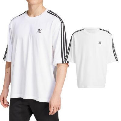Adidas Oversize tee 男款 白色 運動 休閒 上衣 圓領 寬鬆 三線 復古 三葉草 短袖 IZ2474