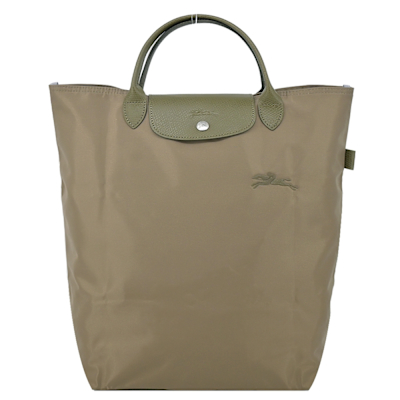 LONGCHAMP LE PLIAGE GREEN系列刺繡短把再生尼龍手提包(中/朝鮮薊綠)
