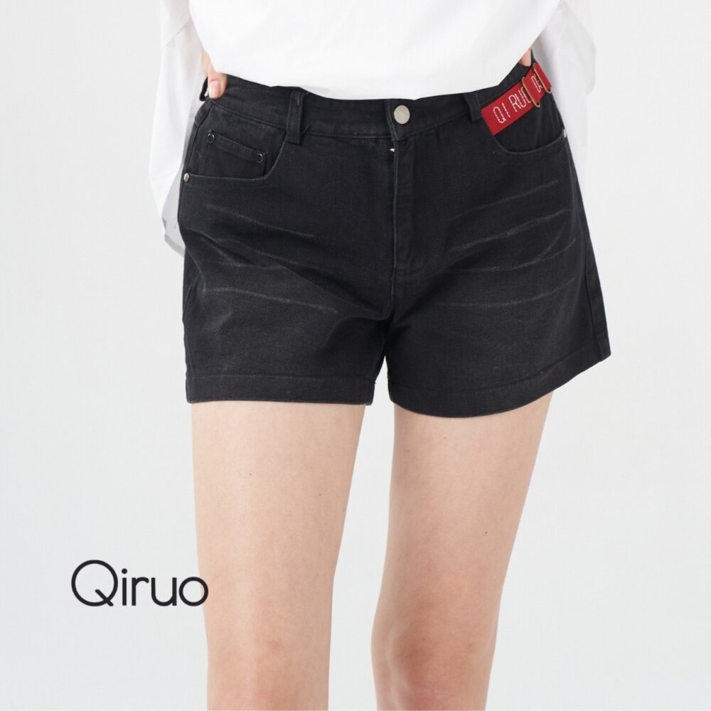 Qiruo 奇若春夏專櫃黑色短褲3004C 精品休閒短褲
