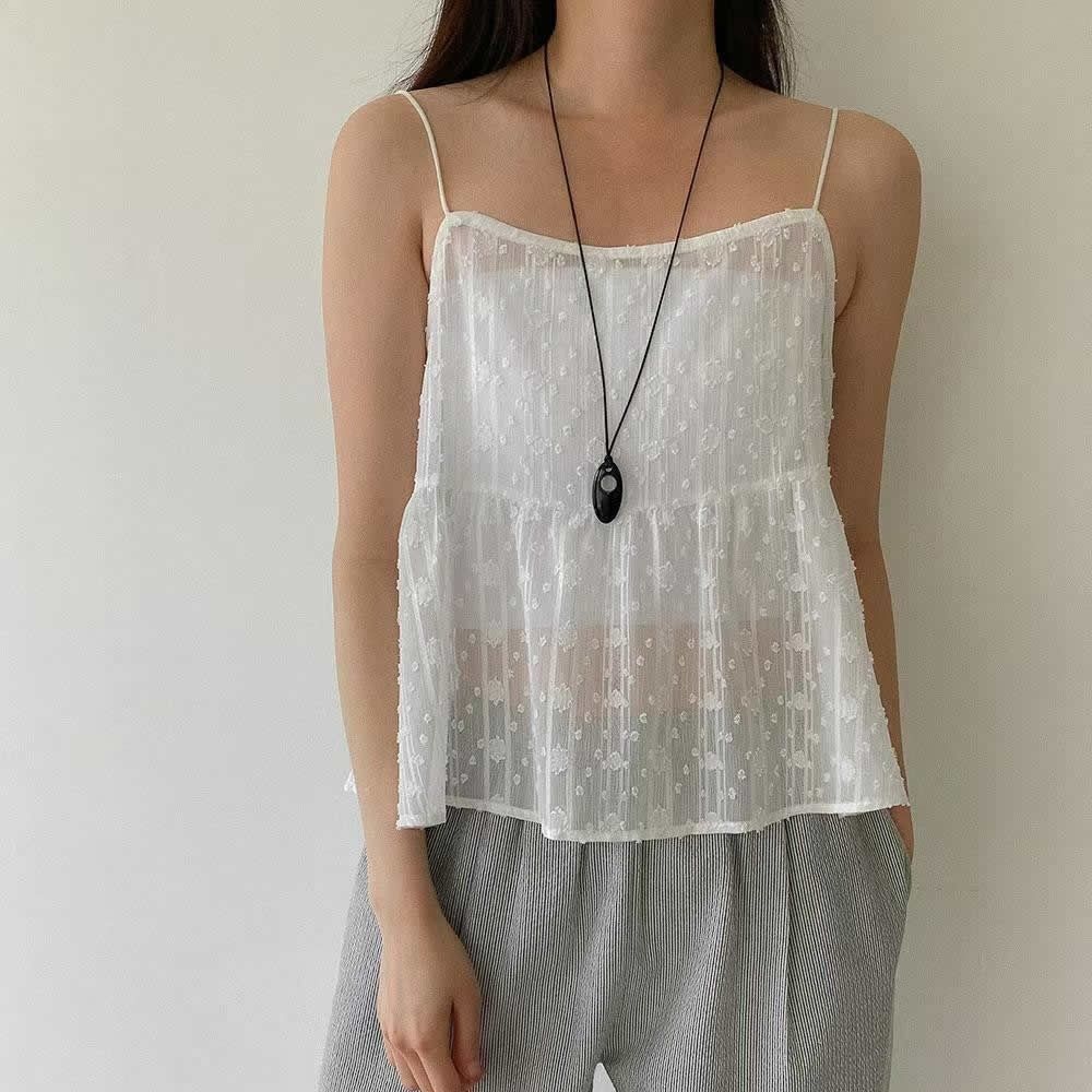 正韓女上衣 蕾絲刺繡細肩帶T恤STP1136-創翊韓都