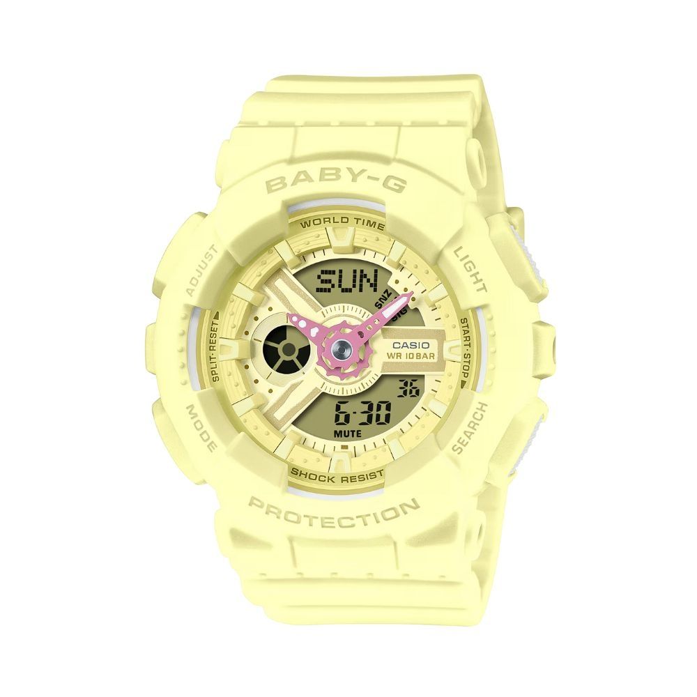 CASIO 卡西歐 BABY-G 柔和色彩 俏皮可愛 雙顯錶款 黃_BA-110AH-9A_43.4mm