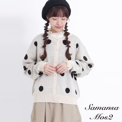Samansa Mos2 圓點/素面緹花圓領開襟針織罩衫