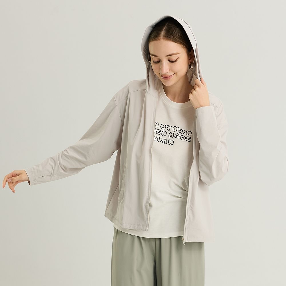 元動力 冰絲連帽原紗防曬外套(三色；S-XL) (灰)
