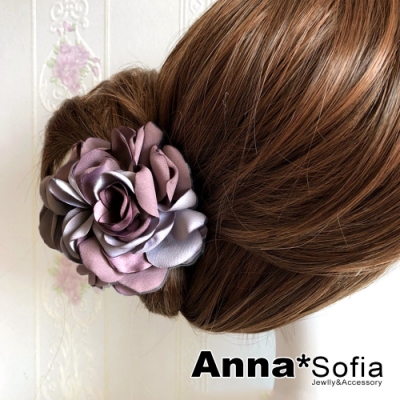 AnnaSofia 雙色綻瓣 純手工鯊魚夾髮抓髮夾(低調灰粉系)