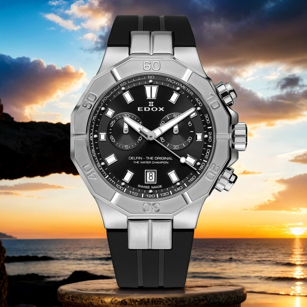EDOX Delfin 海豚200米潛水計時手錶 開學換新季 送禮推薦-43mm E10113.3CA.NIN
