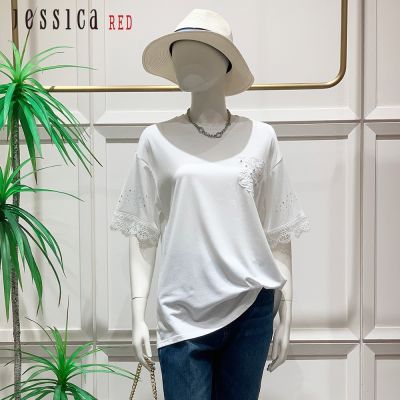 JESSICA RED - 舒適百搭天絲棉混紡蕾絲短袖T恤R53602