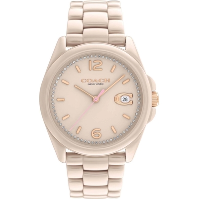 COACH Greyson C字陶瓷女錶 寵愛媽媽 送禮推薦-奶茶色/36mm CO14504065