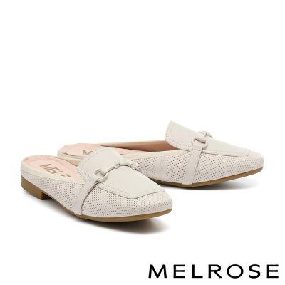 穆勒鞋 MELROSE 美樂斯 別致品味馬銜釦沖孔羊皮方頭低跟穆勒拖鞋－灰