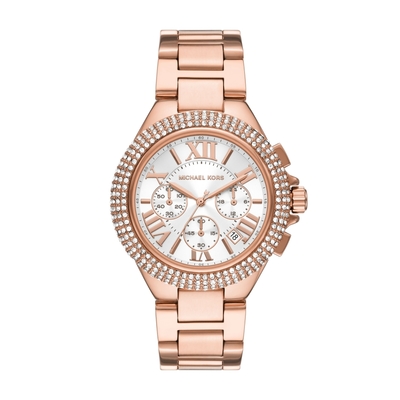 MICHAEL KORS Camille 三鑽圈羅馬數字三眼玫瑰金腕錶MK6995