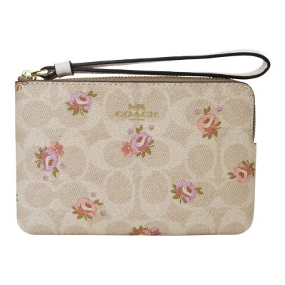COACH  小碎花PVC皮革 L型單層手拿包(淺卡其)小款