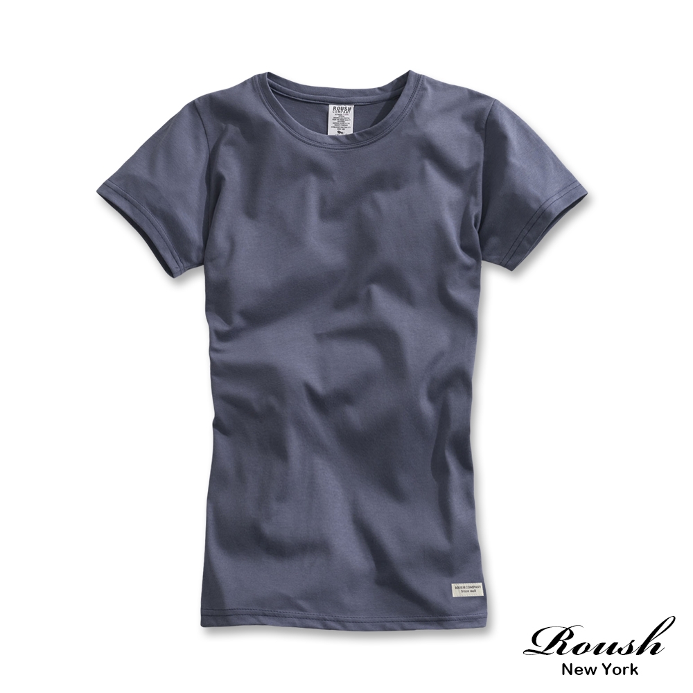 Roush 女生水洗棉質純色圓領短Tee(511050) (灰藍)