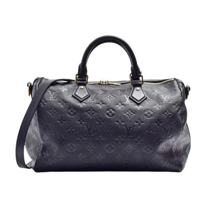 LOUIS VUITTON路易威登 LV M47186 經典Speedy Soft 30系列Monogram牛皮壓紋手提/肩背包(黑色)