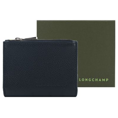 LONGCHAMP LE FOULONNÉ系列牛皮簡約三折短夾(黑)