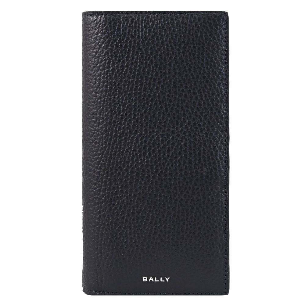 BALLY YORK 品牌燙印LOGO荔枝牛皮對開式8卡零錢長夾(深藍)