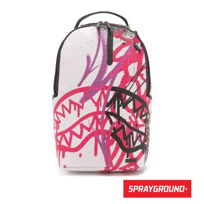SPRAYGROUND-噴墨雙色塗鴉鋸齒鯊大容量後背包-白色