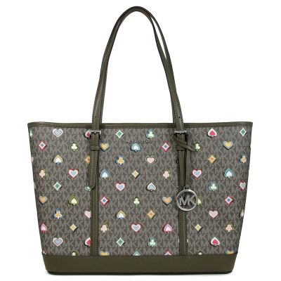 MICHAEL KORS Jet Set Travel 銀字Logo防刮印花大托特肩背包(橄欖綠色)