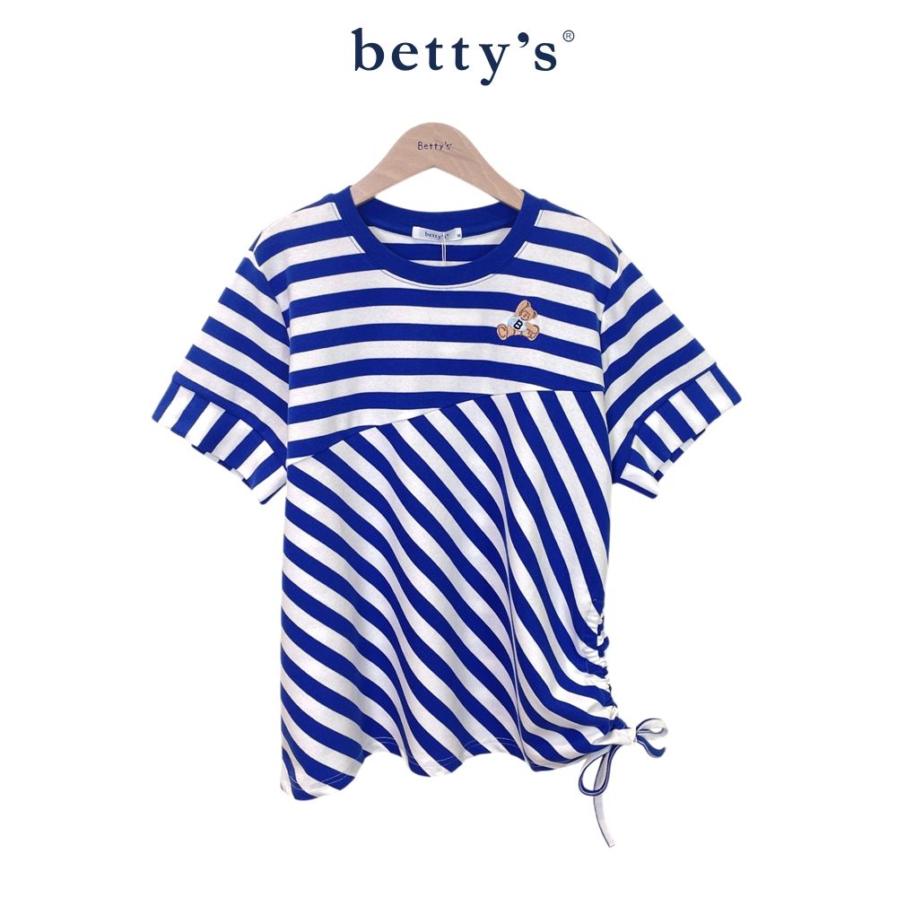 betty’s貝蒂思　 條紋裁接圓領短袖T-shirt(共二色) (藍色)