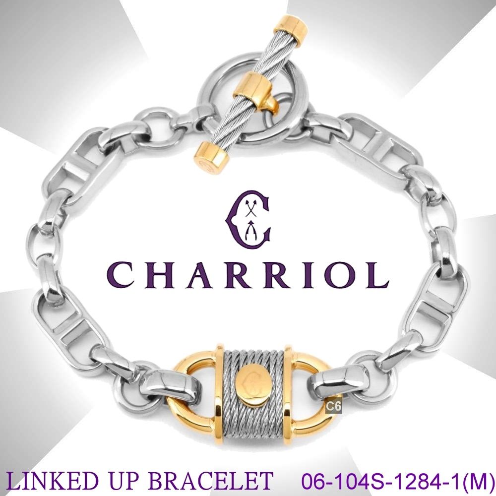 CHARRIOL夏利豪 情人節款Bracelet Linked-up銜接手鍊金鎖頭銀鍊海錨扣M款 C6(06-104S-1284-1M)