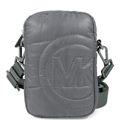 MICHAEL KORS Rae 大圓標Logo绗縫防潑水輕量尼龍手機小物斜背包(亞麻灰)