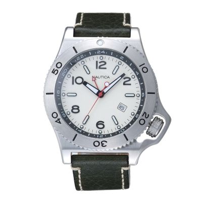 NAUTICA 尊爵時尚腕錶-米白X綠-NWA13006-45mm