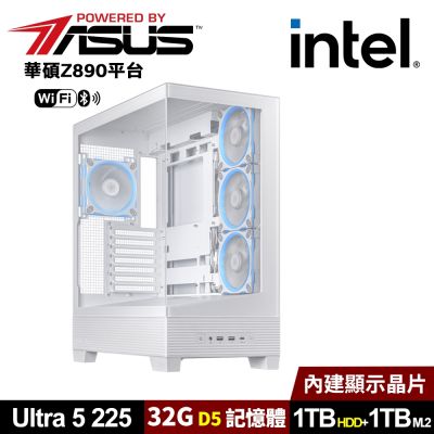 (DIY)華碩Z890平台【人魚之家4】AI效能電腦-白(U5-225/Z890/32G D5/1TB HDD/1TB M.2/WIFI)