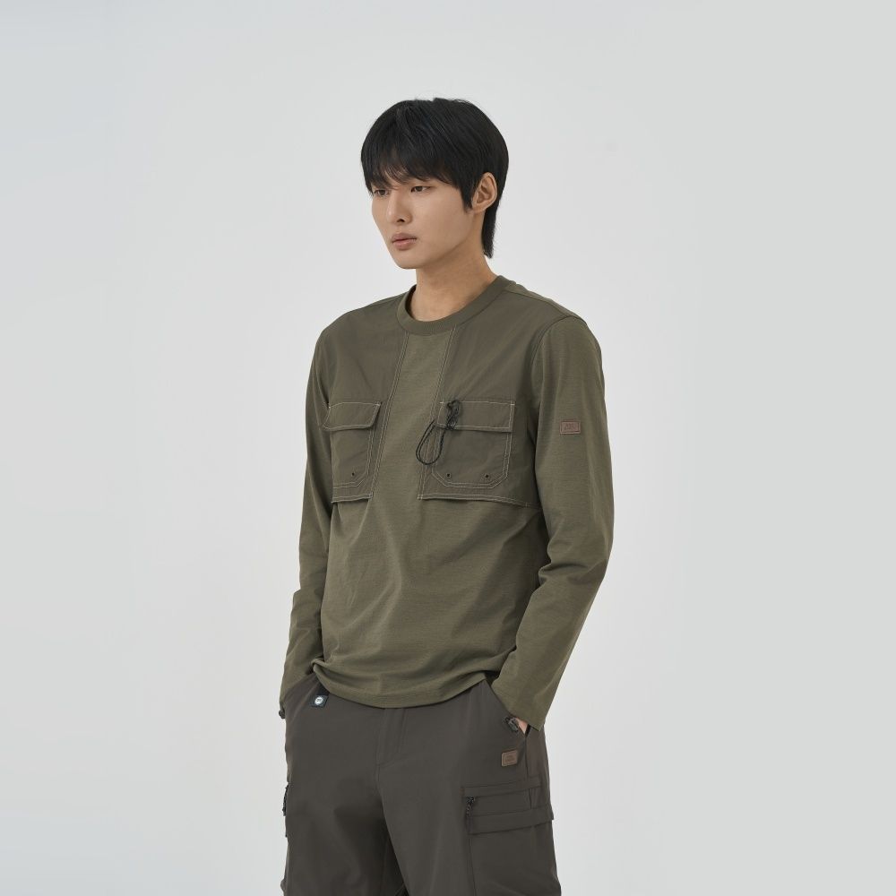 BBC EARTH 男 WOVEN PATCH LONG SLEEVE T-SHIRT 長袖上衣 灰卡其 BE51TL01M950