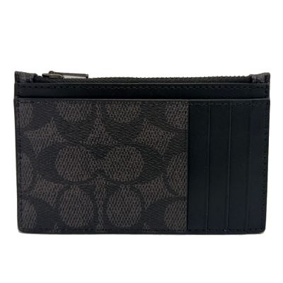 COACH 男款C LOGO名片信用卡多卡夾零錢包(黑灰)