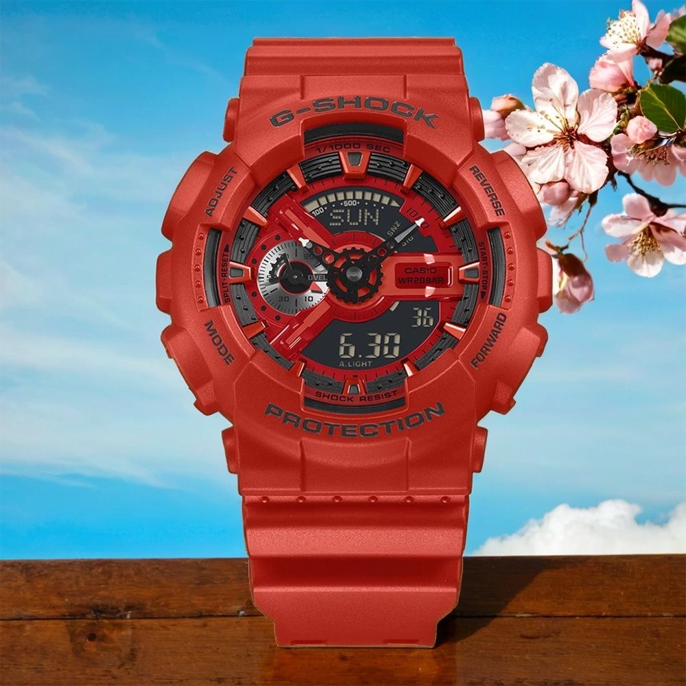 CASIO 卡西歐 G-SHOCK 經典雙顯手錶 電子錶 開學換新季 送禮推薦-紅色 GA-110RRB-4A