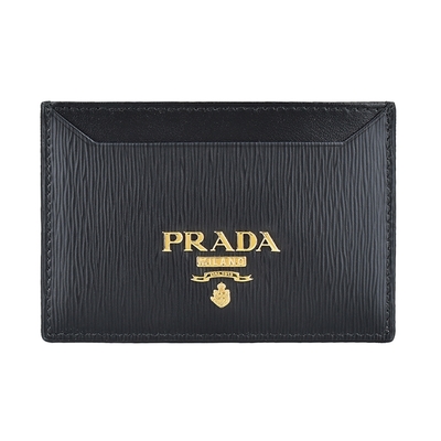 PRADA 普拉達 立體字母LOGO水波紋PVC 2卡開口式卡片夾(黑)