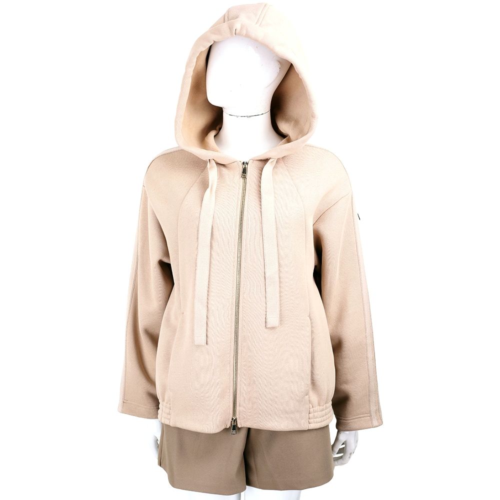 MAX MARA OMELIA 反面立體字母 米白色純棉 寬綁帶連帽拉鍊外套 夾克