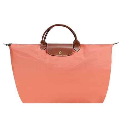 LONGCHAMP LE PLIAGE系列短把尼龍摺疊水餃旅行袋(大/腮紅橘)